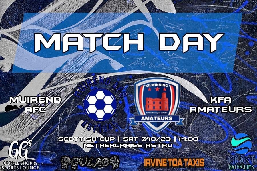 ⚽️ Game Day ⚽️

Today we travel to Glasgow to take on Muirend Afc in the Scottish Cup.

📍 | Nethermains Astro, Corkerhill Road
🕑 | 2:00pm Kickoff
🏆 | Scottish Cup
⚽️ | Muirend AFC

Get the umbrella out and come support the team! 🌂

#GameDay