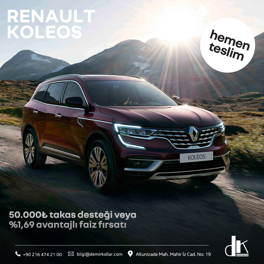 RenaultDemirkol's tweet photo. Renault Koleos  50.000 TL takas desteği veya %1,69 avantajlı faiz fırsatı #demirkollar #demirkollaryetkiliservis #kampanya #fırsat #renault #scooter #araç #araba #otomobil #otomotiv #satış #sigorta #aksesuar #HerTürlü #Captur #hertürlü #kendiniyansıt #clio #master #dokker #dacia https://t.co/kGhTocP2iF
