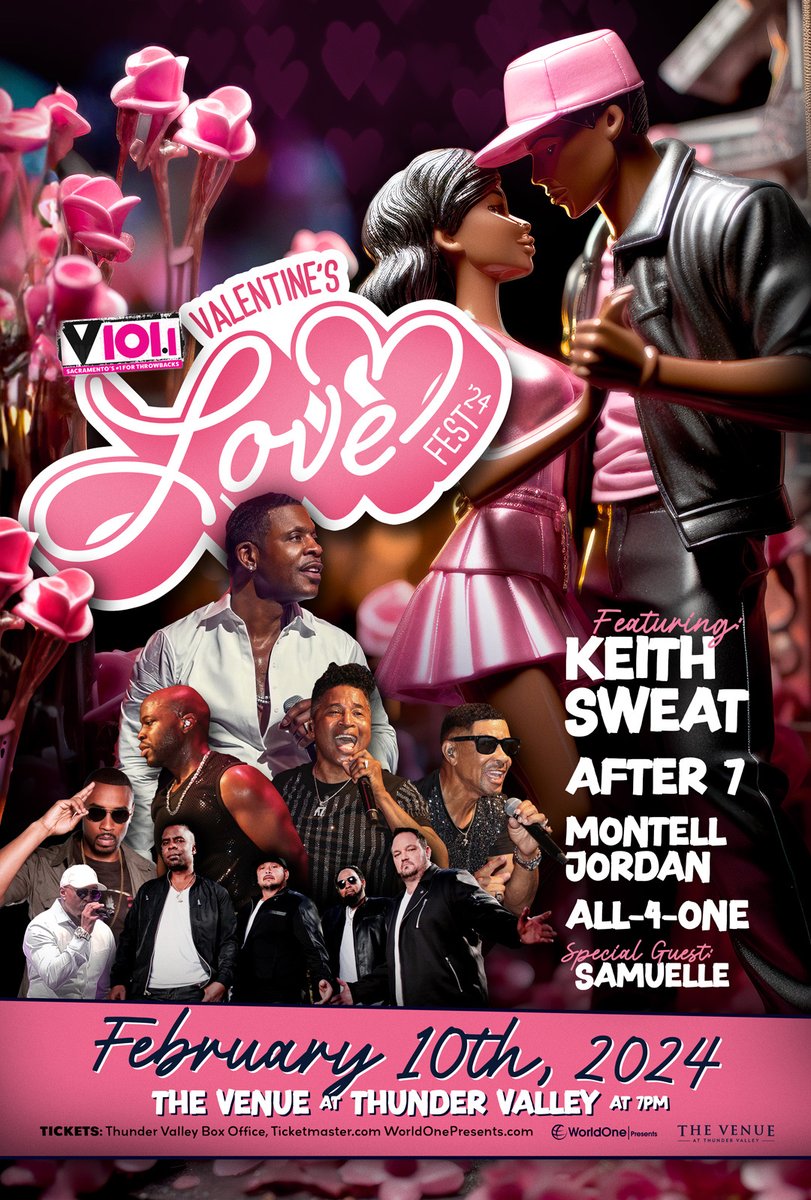 Who do ya love?! @worldonep & V101 brings ALL the L-O-V-E to @Thunder_Valley on Sat, Feb - 2024 Valentine’s Love Fest! Pre-Sale Code: LOVE - Info/Tixs in link in our bio. We'll be with @OGKeithSweat @montelljordan ALL-4-ONE & Special Guest: #SAMUELLE #touring #ValentinesDay