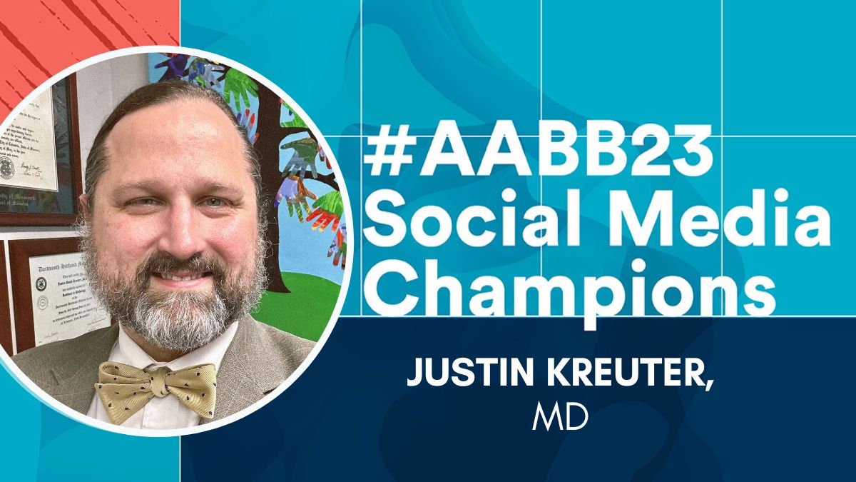 AABB's tweet photo. Meet an AABB23 social media champion! Justin Kreuter, MD, @KreuterMD, directs the Transfusion Medicine Fellowship at @MayoClinic, along with wearing many other hats (and signature bowtie). Read his Q&A and join the conversation using the #AABB23 hashtag. https://t.co/IYgyBOOtZq. https://t.co/jDDeQ1j3VV