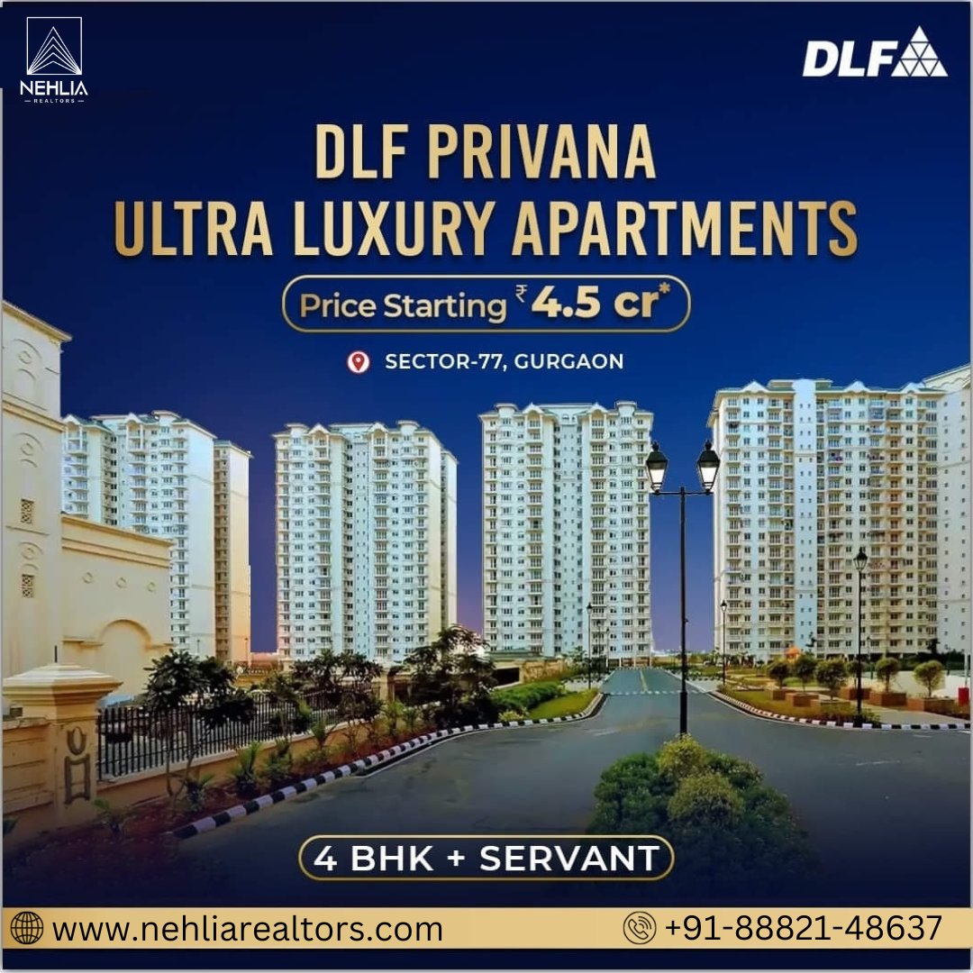 NehliaRealtor's tweet photo. NEW LAUNCH BY DLF *DLF PRIVANA*
Fully Loaded Apartments | Sector 77, Gurugram
4bhk+S | Starting @ โน4.5 Cr*
Visit:- https://t.co/6DEQ4r6bJO
#ilovenehlia #nehliarealtors #nehlia #dlf #DLFGardencity #dlfgurgaon #DLFPhase2 #dlfcapitalgreens #dlfsector77 https://t.co/RaZF4VUYdN