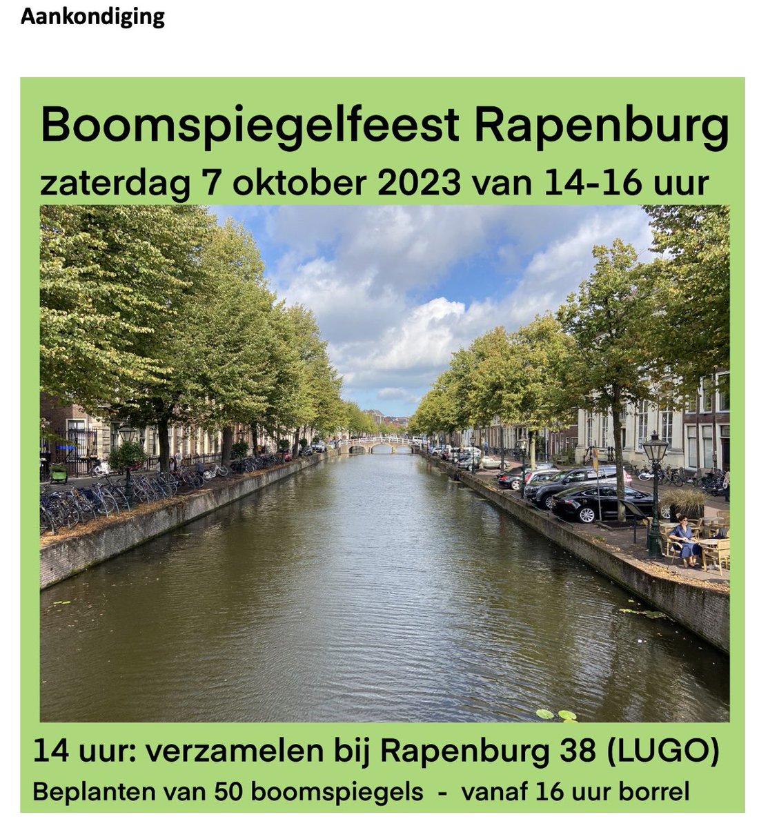LatynNL's tweet photo. Vanmiddag vanaf 14.00 uur #Boomspiegelfeest #Rapenburg : beplanten van de aarde onder vijftig lindebomen. Vanmorgen samen met Katja Jordanova en studenten van de Leidse studentenvereniging Augustinus #LVVS de planten per boomspiegel voor-gesorteerd. #Leiden #bomen https://t.co/M7ux4sIMdP