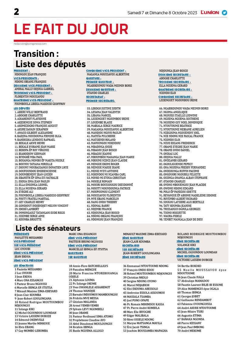 La liste des députés &amp; sénateurs de la #transition #gabon-aise a été rendue officielle. Félicitations aux promus et bon vent !