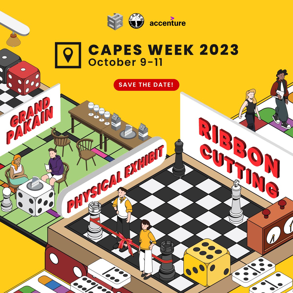 UPCAPES's tweet image. Excited for CAPES Week? We are too! Let&apos;s #BuildYourBase together! 💪

CAPES Week Launch | Oct 9, 2023
GPAK | Oct 9, 2023
Exhibit | Oct 9-11, 2023

Don&apos;t forget to join our challenges, and visit our co-presenter, Accenture at their booth!

#BuildYourBase
#CAPESWeek2023
#CAPESat31