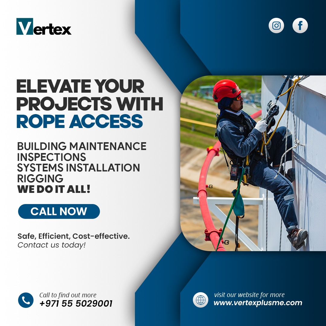vertexplusme's tweet photo. Make use of the potential of rope access to take your projects to new heights. Count on our knowledgeable staff to complete the task in a safe and efficient manner when accuracy and efficiency are vital. 🏗🧗
Website: https://t.co/A2E5lGn393 
Contact us : +971 55 5029001 https://t.co/yNyVW4BSyd
