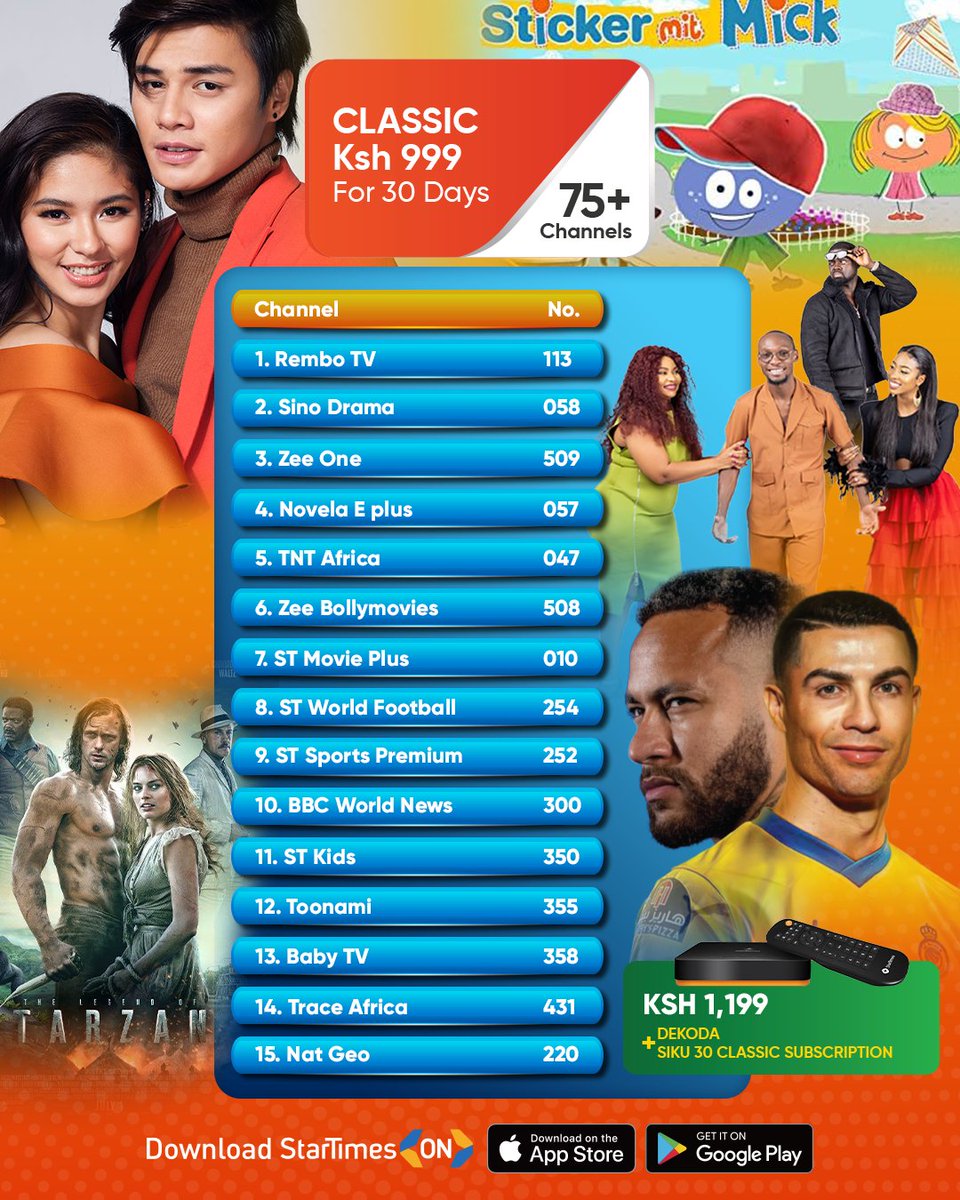 So many shows to watch on many different channels. Get subscribed and spice up your viewing.
#AllUnderOneRoof
#ZipateStarTimes
@StarTimesKenya