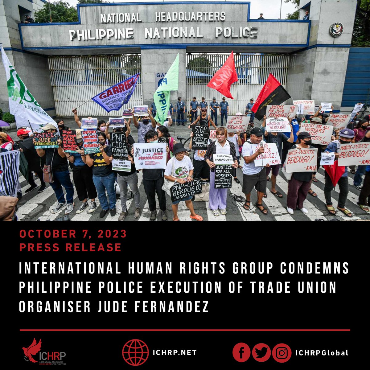 “ICHRP calls on the global community to join in condemning the ongoing slaughter of trade unionists and other human rights defenders in the Philippines, to work to end the brazen impunity of the Philippine government armed security forces.' Read: ichrp.net/6hOK