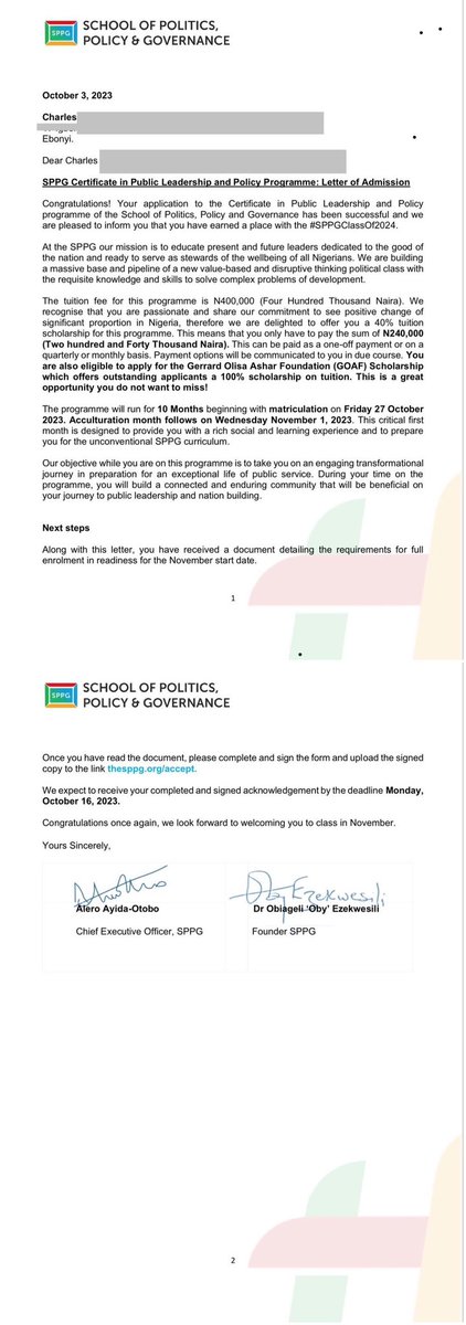 I’m so excited to share that I will be joining the #SPPGClassOf2024.
@TheSPPG 

Looking forward to an exciting journey with a community of social reformers that will influence and change society for good.
Many thanks to @samsonabanni, @ReformersArise @obyezeks
