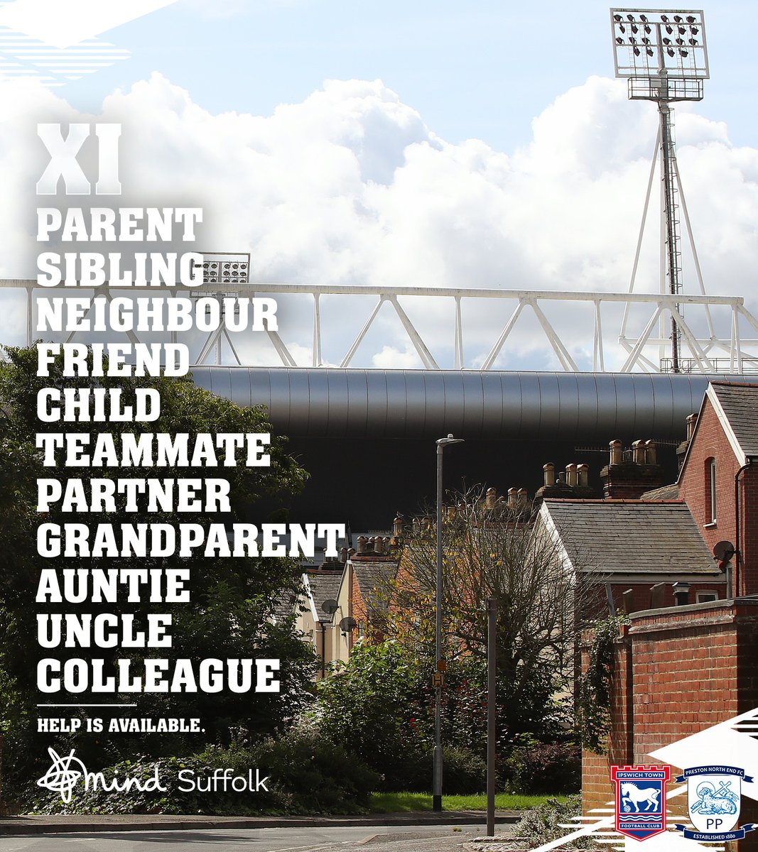 IpswichTown's tweet photo. 🔢 More than 29,000 people are set to be at Portman Road today.

Statistically, more than 7,250 of them will experience a mental health problem this year. 🧠

Help is available, though.

@SuffolkMind | #itfc https://t.co/pBcg1T6gJa