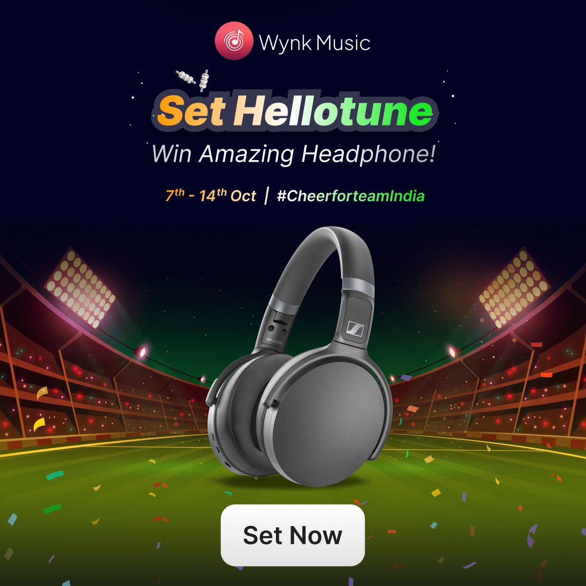 WynkMusic's tweet photo. 🔈CONTEST ALERT
#CheerForTeamIndia and stand a chance to win amazing headphones 🎁 🎧
Set your HelloTune to ‘CHAK DE INDIA’
and participate in the contest now. 🤞
🗓️ Contest dates : 7th - 14th Oct
Don’t wait,Participate now and #KeepWynking
🔗Contest link: https://t.co/NDKkNACgTO
#Contest #HeadPhones