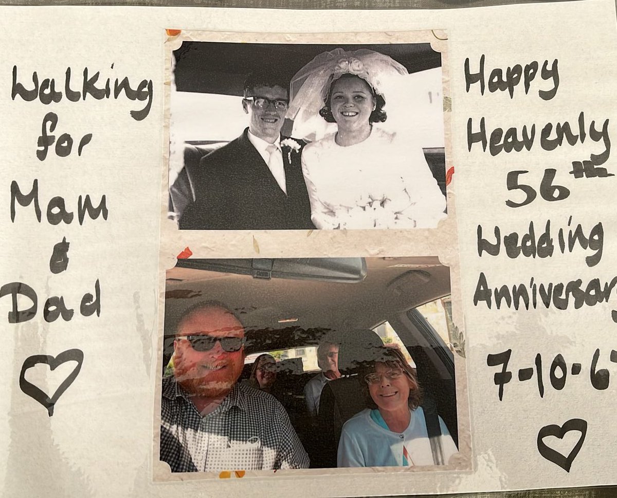 carolinelatta's tweet photo. Many friends know we lost Joan and jimmy, Michael’s mam and dad in the space if 18 months. Today would br their 56th wedding anniversary 
So today we are walking the cancer research shine walk in their memory. 
https://t.co/RcFuz71Vvw https://t.co/08F3wPX09q