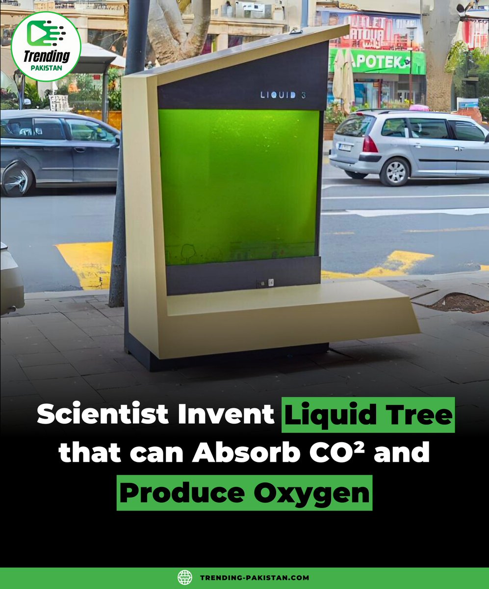 ItsTrendingPAK's tweet image. Scientists in Serbia have created a ‘liquid tree’ that can absorb CO2 and produce oxygen like a real plant. The device contains microalgae that perform photosynthesis in a 600-litre tank of water. 

#TrendingPakistan #LiquidTree #Serbia #AirPollution #Microalgae #Photosynthesis