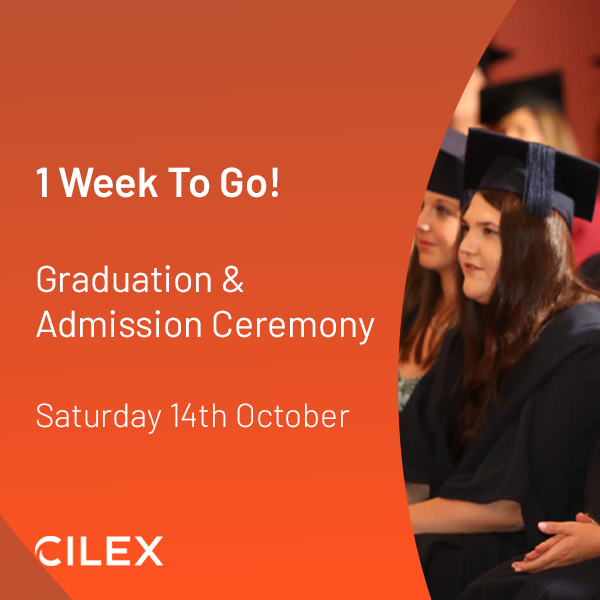 CILEXLawyers's tweet photo. 🗓️ Just one week to go! The excitement is building as we approach graduation🎓 Get your robes ready as we're about to celebrate your hard-earned success! As you prepare for the big day, take a moment to reflect on your journey 🎉 #CILEXGraduation https://t.co/IBWcucEa0M