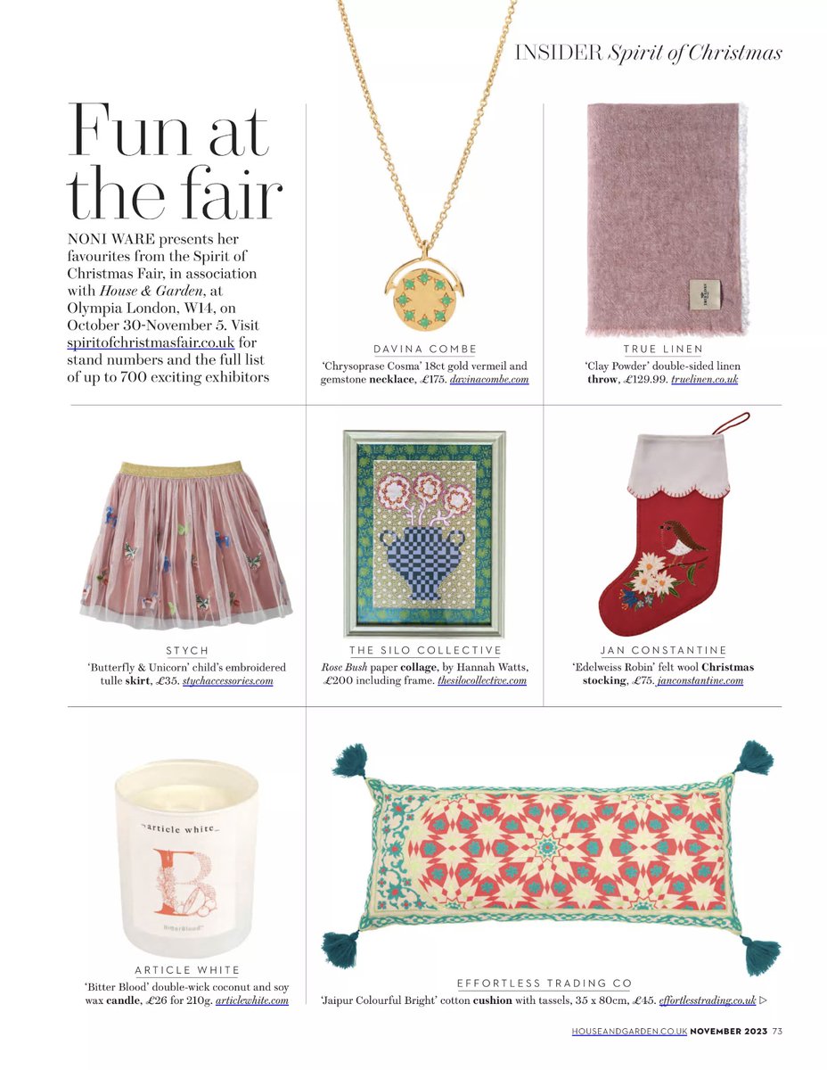 JanConstantine1's tweet photo. Spotted my Edelweiss Robin Christmas Stocking in a piece about the @SpiritFairs, November issue of House &amp; Garden Magazine. Thank you @_houseandgarden ❤️ https://t.co/u0Yv0FaVw8