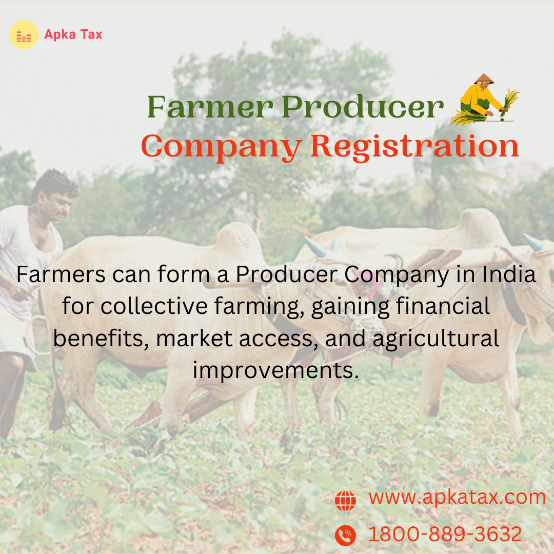 Complete your Farmer Producer Company Registration By ApkaTax at minimum cost and minimum time.

#farmerproducercompany #apkatax #registration #startyourownbusiness #completeyourregistration #minimumcost #minimumtime #startup