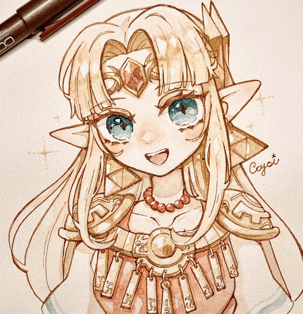 princess zelda 1girl solo pointy ears jewelry long hair necklace smile  illustration images