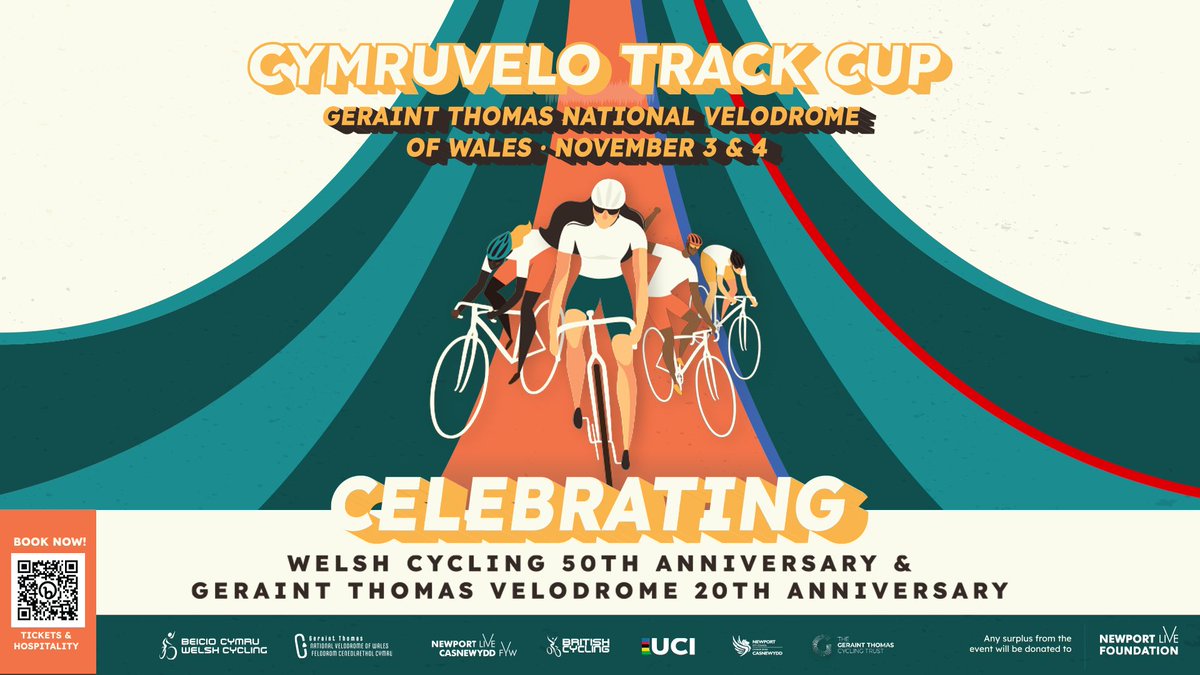 🎉 Exciting News! 🎉

Celebrate the Geraint Thomas Velodrome's 20th anniversary and @WelshCycling's 50th year at the CymruVelo Track Cup! 🙌

Join the action on Nov 3rd &amp; 4th. 🎟️ Tickets:
🌅 Daytime - buff.ly/3PzAAYK
🌃 Evening - buff.ly/3RAiUip