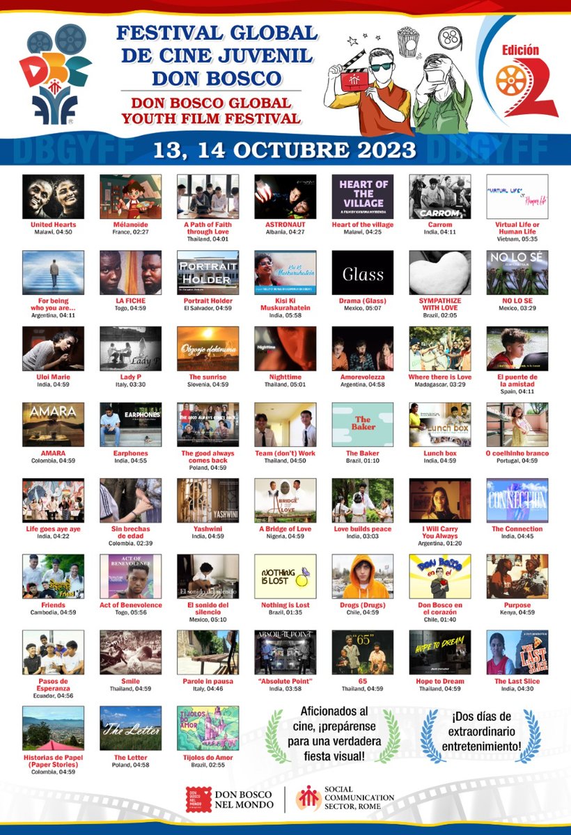Salesianos España - #SomosFuturo (@salesianoses) on Twitter photo 🔜 Estos son los finalistas del "II Festival Global de Cine Juvenil Don Bosco".
📽️ 🎞️ Cortometrajes realizados por jóvenes de todo el mundo de las realidades salesianas.
🎬 Entre ellos, uno creado en España, que tiene por título "El puente de la amistad".
<a href="/dbgyff/">DBGYFF Don Bosco Global Youth Film Festival</a> 🔜 Estos son los finalistas del "II Festival Global de Cine Juvenil Don Bosco".
📽️ 🎞️ Cortometrajes realizados por jóvenes de todo el mundo de las realidades salesianas.
🎬 Entre ellos, uno creado en España, que tiene por título "El puente de la amistad".
<a href="/dbgyff/">DBGYFF Don Bosco Global Youth Film Festival</a>