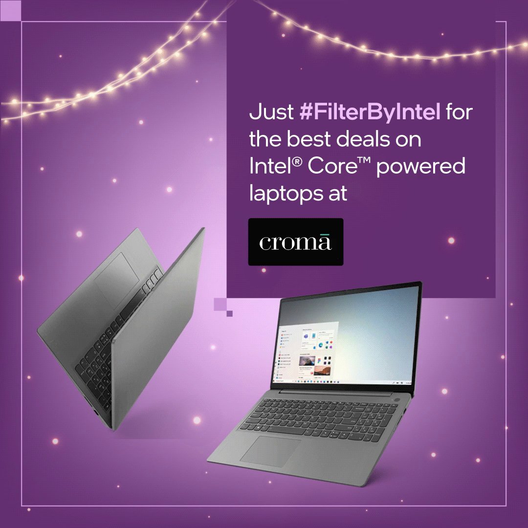 IntelIndia's tweet photo. The celebration should never stop! Keep it going with the #SweetestDeals on Intel® Core™ powered laptops at @amazondotin @cromaretail @Flipkart @RelianceDigital this festive season! #FilterByIntel https://t.co/MDzuNGRbre