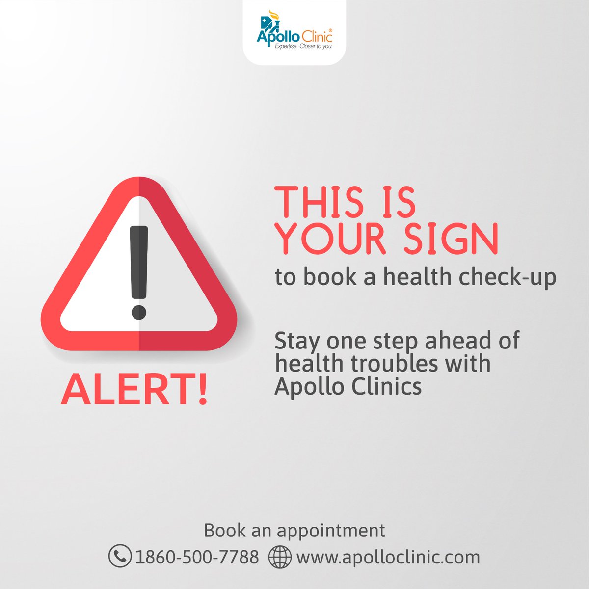 ApolloClinics's tweet image. Get ahead of health problems with preventive health checkup at Apollo Clinics. Choose fitness, a healthy future, and a happy life with our progressive health check. Book your appointment via call at 1860-500-7788.

#ApolloClinics #Healthcheckup #Regularcheckup #HealthProblem