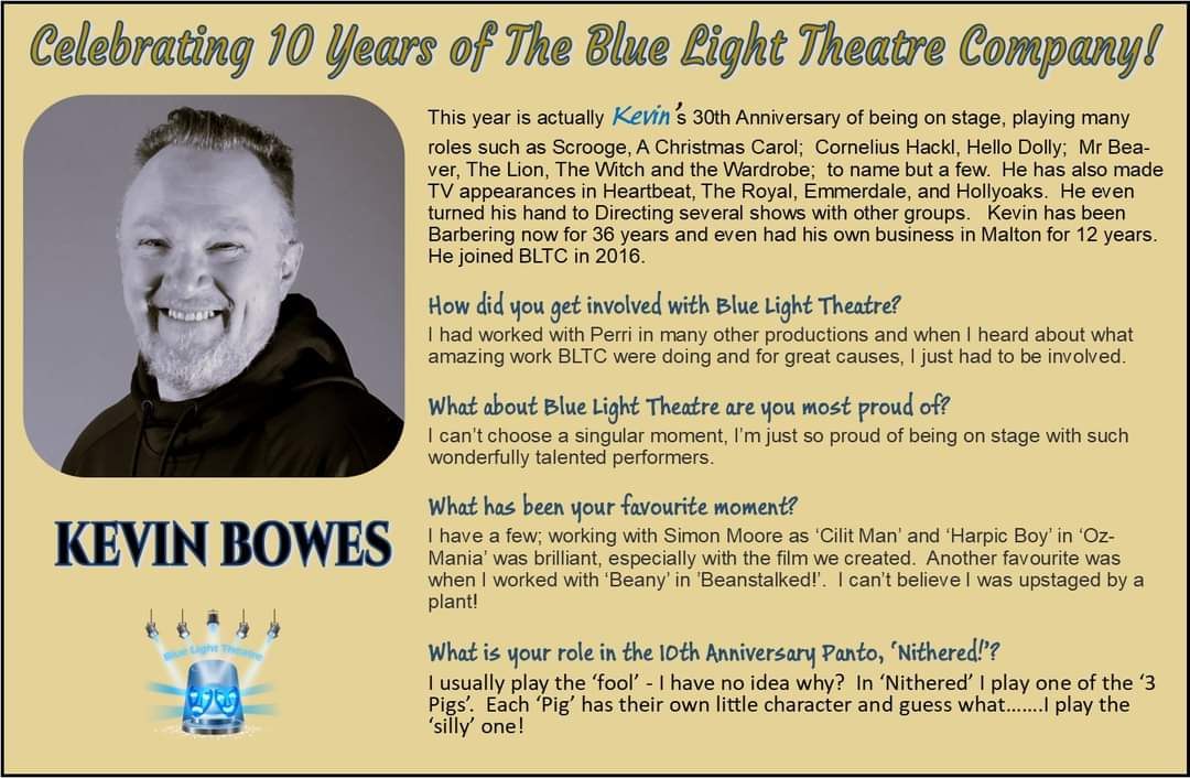 BLTheatreCo's tweet photo. Continuing our 10 Year Anniversary celebrations of our cast and crew.  Next up is Kevin Bowes. @Daddybear43 

#pantomime #theatre #playingthefool #raisingmoneyforcharity #yorkagainstcancer #mndassociation #york #acomb https://t.co/Ugz5XiWaWH