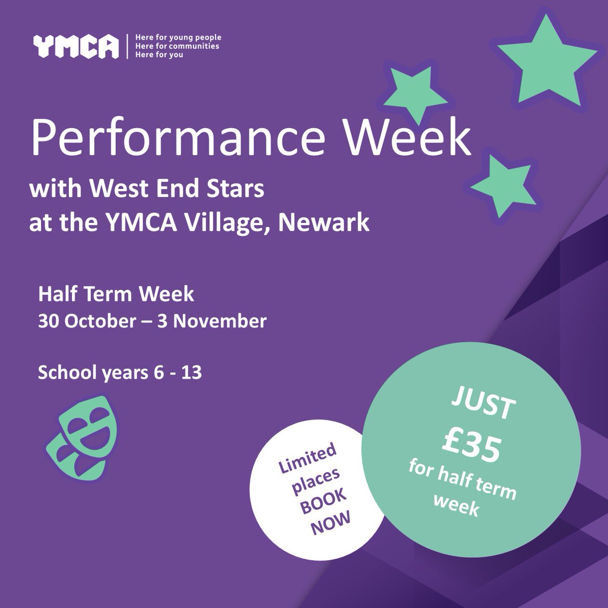YMCANewark's tweet image. Performance Week with West End Professionals! 🎭 Your child's chance to learn from the best in acting, singing, and dancing this half term from 30th October to 3rd November, 9am to 3pm. 

Limited spots! Book now: bit.ly/3LQslqt 

#PerformanceWeek #YoungArtists
