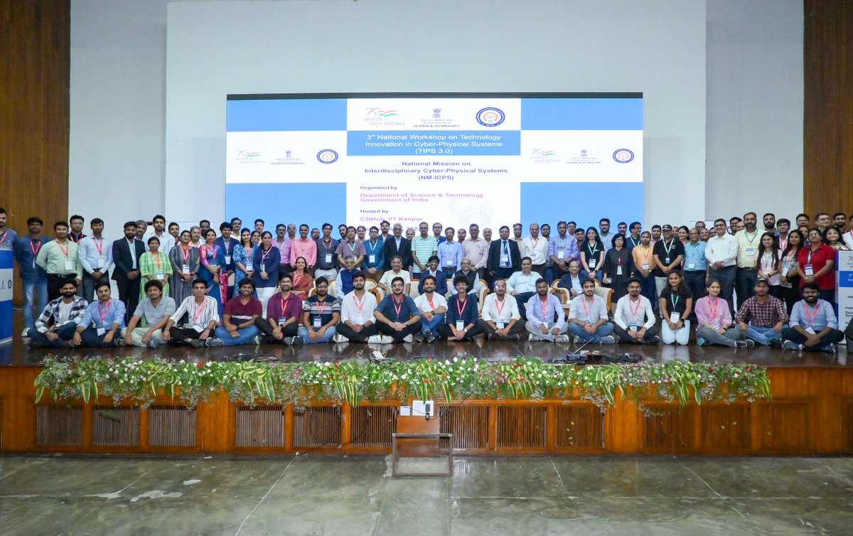 karandi65's tweet photo. It was a pleasure to take part as the Secretary of @IndiaDST in the 3rd National Workshop on Technology Innovation in Cyber-Physical Systems (TIPS), organised by the Department of Science & Technology (DST) under the National Mission on Interdisciplinary Cyber-Physical Systems (NM-ICPS) hosted by @HubC3i at @IITKanpur. 

The National Mission on Cyber-Physical Systems is a resounding success story. Over the past four years, it has thrived in various sectors like health, agriculture, and transportation, with 25 mission hubs and a vast network of researchers and tech enthusiasts. The mission has led to significant outcomes in translational research. These indigenous tech developments contribute towards #AtmanirbharBharat and a brighter future.

The event was inaugurated by Dr. V K Saraswat, Member, @NITIAayog, Dr. Kris Gopalakrishnan, Chairman, Mission Governing Body (MGB), NM-ICPS, Prof Ramgopal Rao, Chairman SAC, Dr Akhilesh Gupta, Senior Adviser, @IndiaDST and Secretary @serbonline along with 25 Technology Innovation Hubs (TIHs) representatives.