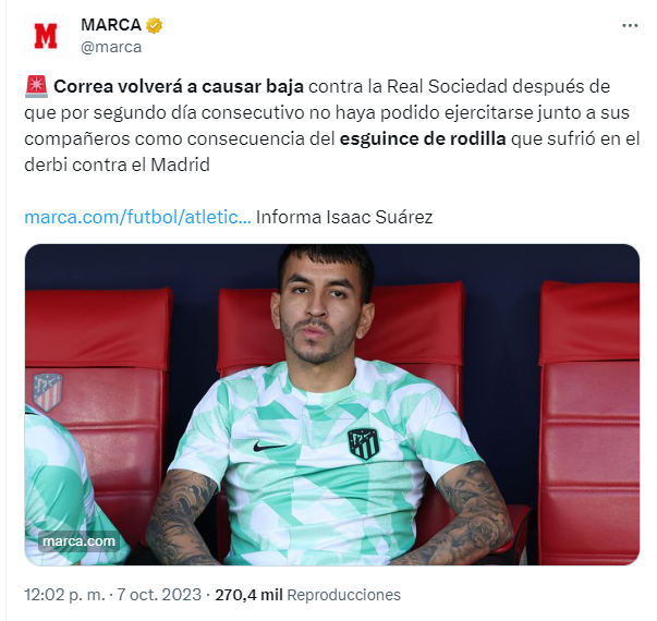 SrNaninho's tweet photo. El periodismo se está convirtiendo en un meme. El jugador se lesionó el 24 de septiembre y el día 1 volvió a jugar 90 MINUTOS contra el Cádiz, marcando 2 goles.

Ahora se lesiona y:

"Como consecuencia del esguince de rodilla que sufrió en el derbi contra el Madrid".

🤣🤣🤣🤣 https://t.co/dg6DEDX66o