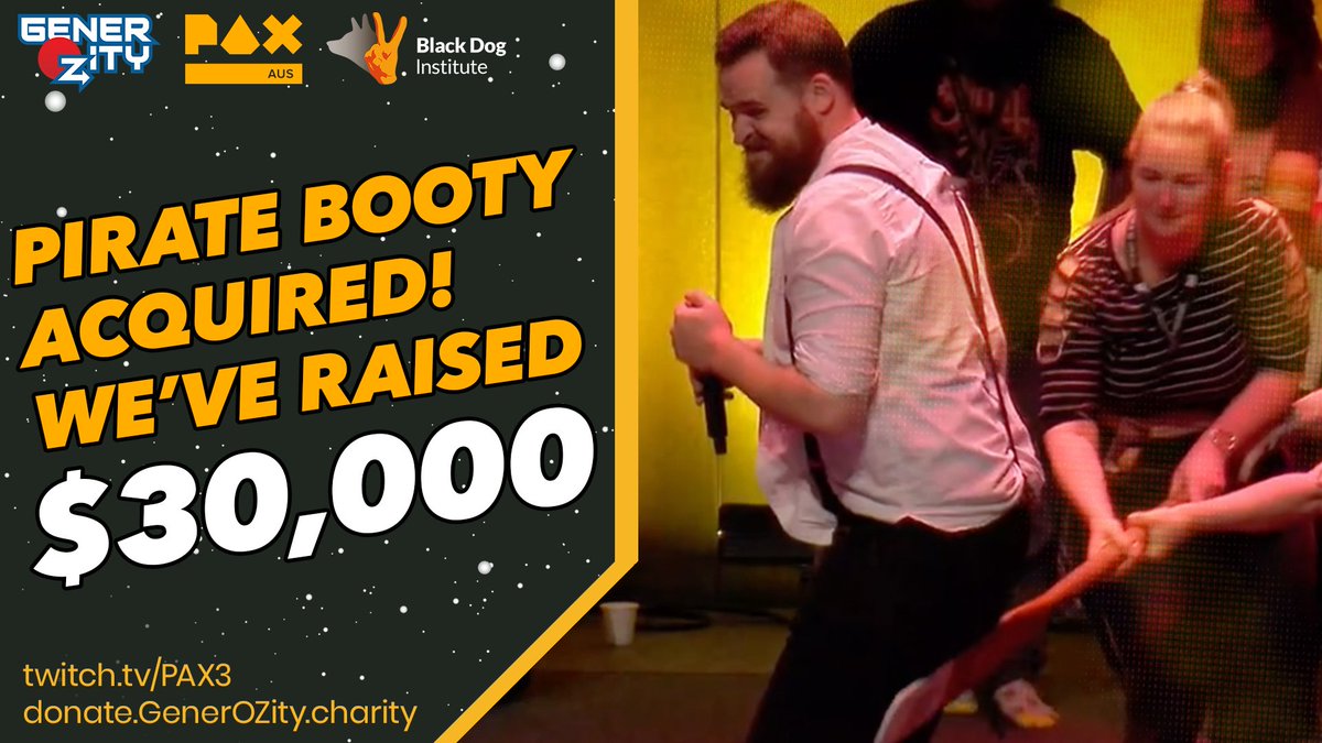 WHAT AN INCREDIBLE WAY TO END NIGHT TWO OF <a href="/PAXAus/">PAX Australia</a> - WE HAVE RAISED $30,000+ FOR <a href="/blackdoginst/">Black Dog Institute</a>! 

See you tomorrow for the final day of <a href="/GenerOZity/">GenerOZity</a> at PAX @ the Wombat Theatre/PAX3 on Twitch for 2023!

DONATE HERE: donate.generozity.charity