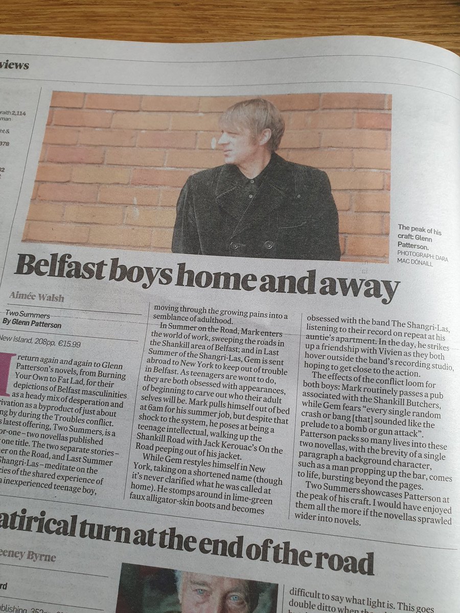 MarielDeegan's tweet photo. 'Two Summers showcases Patterson at the peak of his craft.' Lovely review for #twosummers @Heresmehere @NewIslandBooks in @IrishTimesBooks. 💕 https://t.co/zXxBoKFwZq