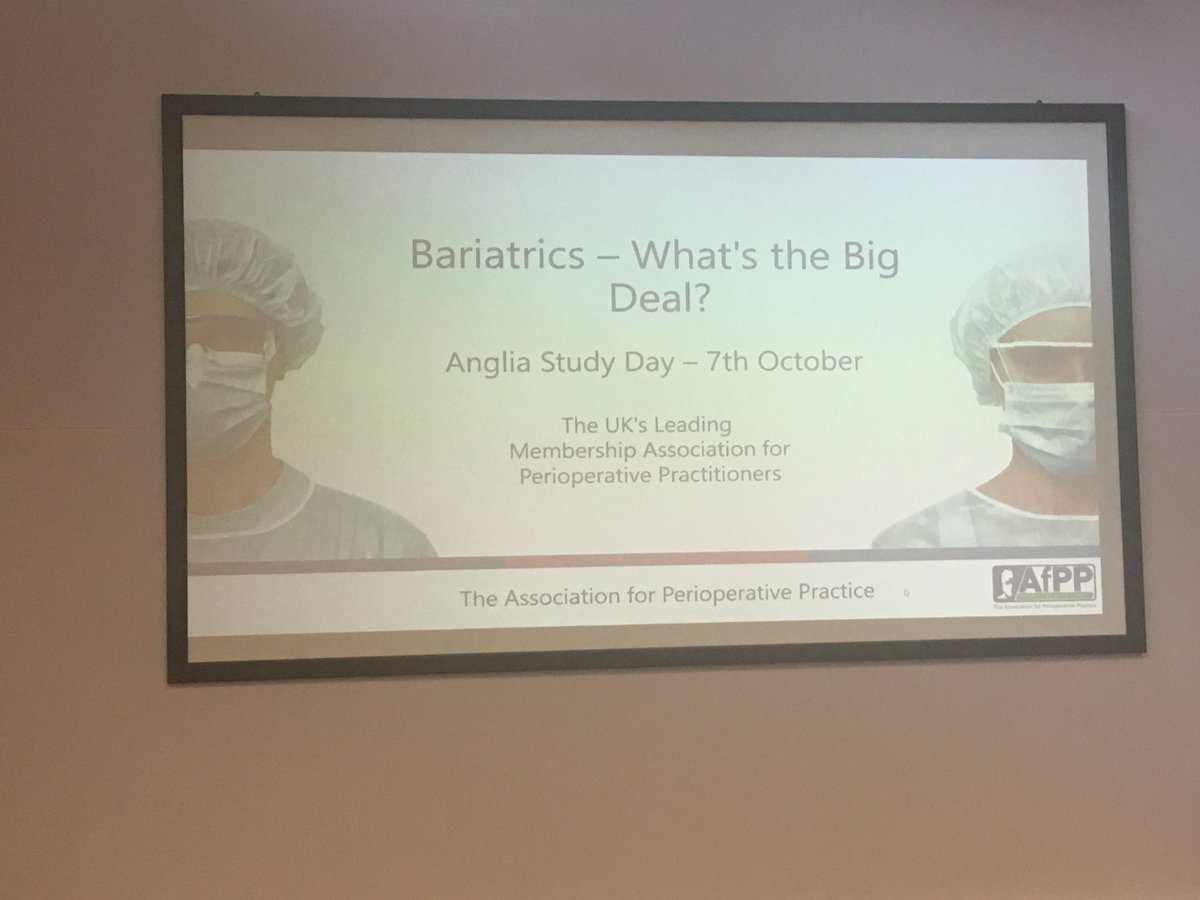 NickiHerring99's tweet photo. Having a really enjoyable day at the Anglia regional study day in my hometown.
Bariatrics: What’s the Big Deal? 
Have learnt so much already #AfPP #CPD #ODP #perioperativepractice https://t.co/9YG77pmWdD