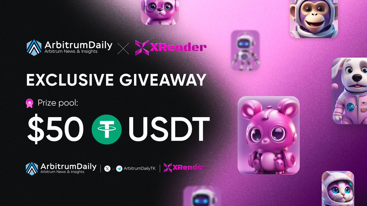 TKVResearch's tweet photo. 📣 EXCLUSIVE GIVEAWAY EVENT - Arbitrum Daily x XRender AI

🎁 Prizes: 50 $USDT For 5 Winners  

To win ✅

1️⃣ Follow @ArbitrumDailyTK &amp; @XRenderAI
2️⃣ ❤️ &amp; RT this post
3️⃣ Join TG: https://t.co/43LZ7hLUdL

⌛️ Duration: 7 days

#Airdrop #Giveaway #XRenderAi #Sponsored https://t.co/DadWnk25YC