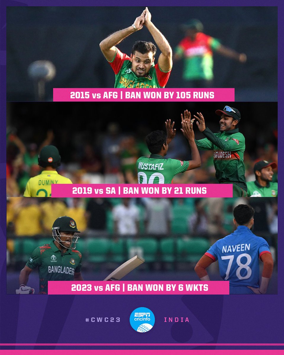 Bangladesh's first games in the 2015, 2019 & 2023 World Cups 💪

They made the quarter-finals in 2015 - how far can they go this time?

#CWC23 | #BANvAFG