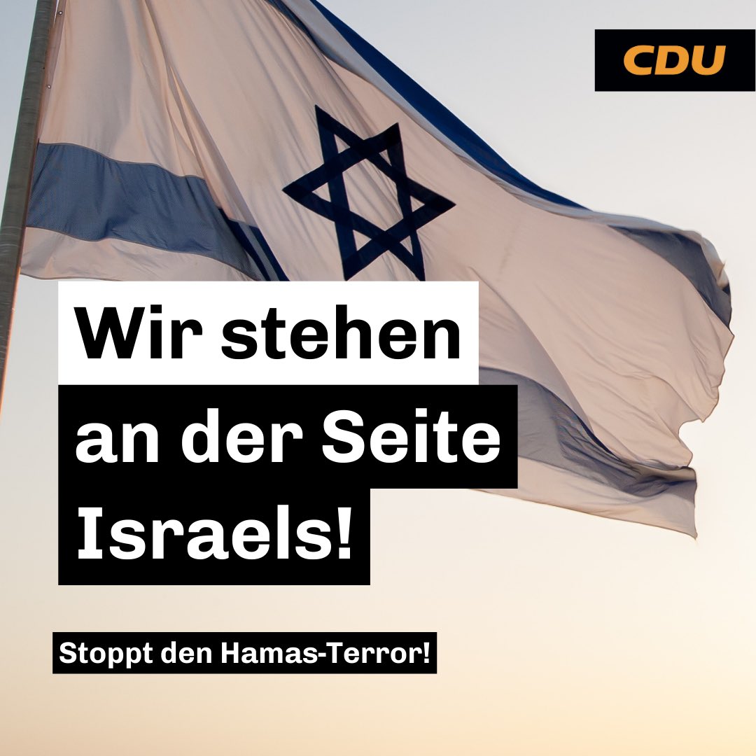 cduberlin's tweet photo. Wir verurteilen den feigen und hinterhältigen terroristischen Angriff der islamistischen Hamas auf Israel und stehen solidarisch an der Seite unserer israelischen Freunde. https://t.co/NduDw5dZGt