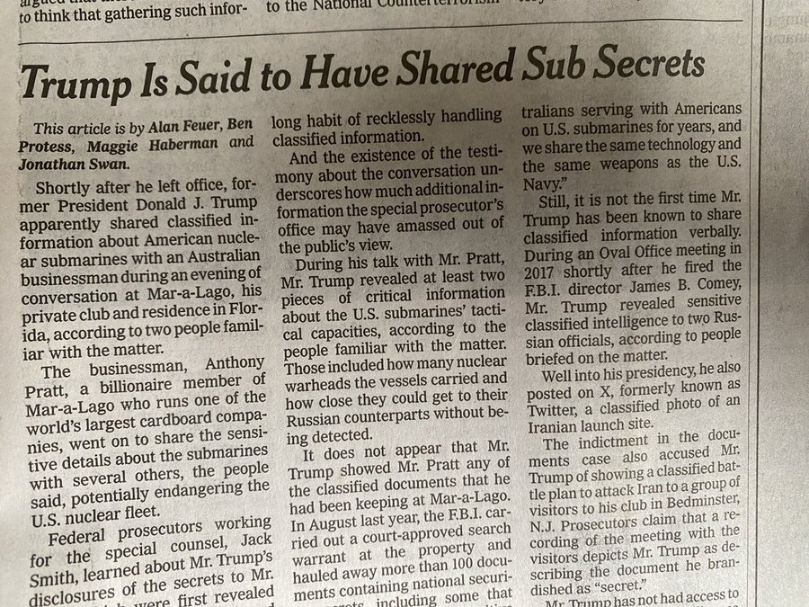 Lark2rule's tweet photo. We have gone from "trump said..." to "trump is said to have..."
You just cannot make this up.
Where is the analysis of the impact of such a treasonous act?
#HeadlinesMatter & @nytimes know this well. It is why they utterly bury the lede & provide no meaningful analysis. https://t.co/C5SrBCOSaA