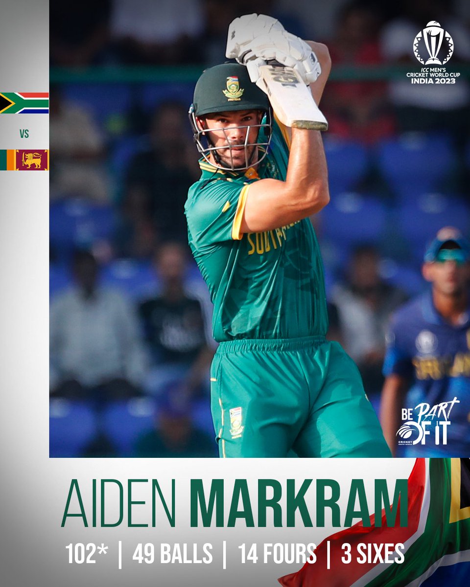 ProteasMenCSA's tweet photo. RECORD BROKEN 🔥

Aiden Markram now holds the record for the fastest World Cup century 💯

#CWC23 #SAvSL #BePartOfIt https://t.co/p0X4Mknghl
