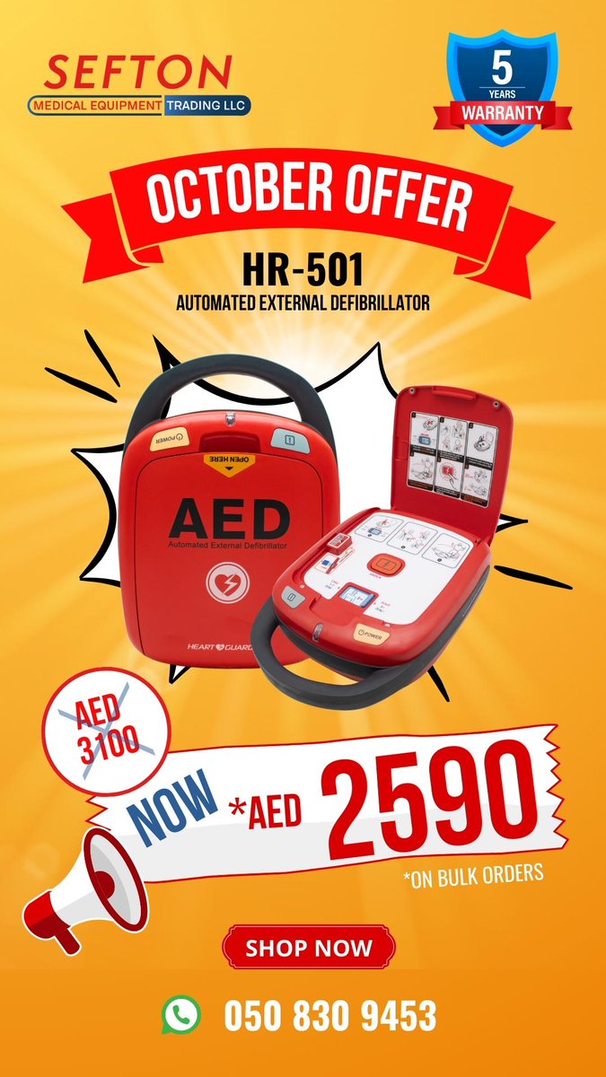 seftonmedical's tweet photo. 🎉 October Offer Alert! 🎉
🎉OFFER price AED 2590 instead of AED 3100!
*in bulk order
Don't miss out! Order now 'til stock lasts!
Whatsapp at 050 830 9453 or call 04-323 2293.
#seftonuae #medicalequipment #patientcare #aed #aedmachine #koreanbrand #portable #defibrillator #uae https://t.co/1F1Da71v92
