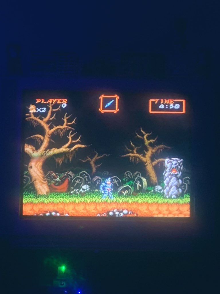 PwnStress's tweet photo. Day 4 of 31 Days of Retro Halloween; Super Ghosts &amp; Goblins on the pc engine. ⚰️🧟‍♂️ (Late posting due to my extreme vomiting these past few days) 
#retrogames #gamergirl https://t.co/n4GhnTJSIL