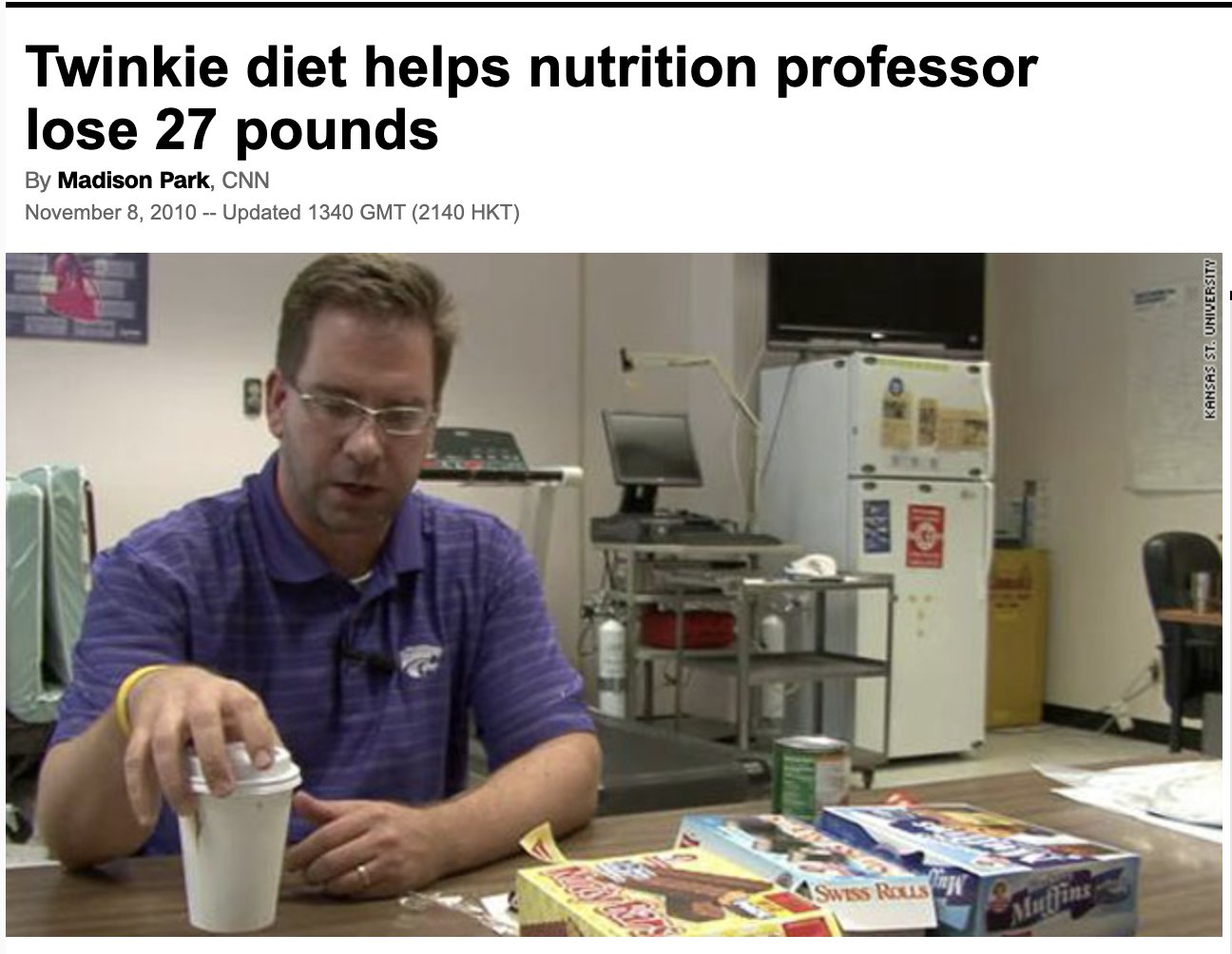 Ted Ryce on X: "A nutrition professor went on a low-calorie diet of Twinkies, Doritos, and Oreo cookies to prove that total calories, not healthier foods, are the key to weight loss.