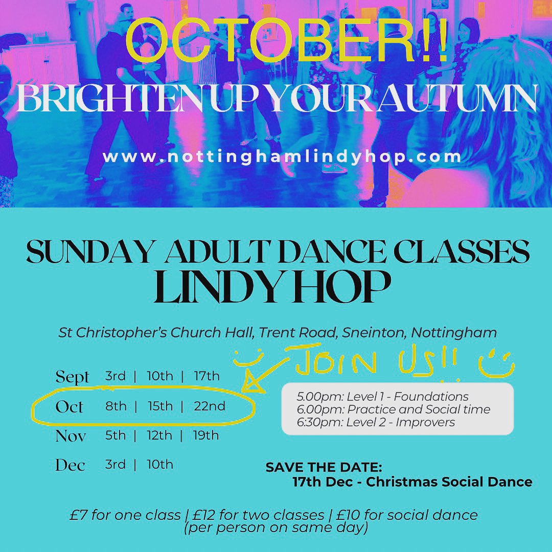 🥳Yay! Classes start this Sun 8th October! 
🥰Looking forward to seeing you all &amp; any new dancers out there too for our next 3 week block 
⏰ 5pm Fundamentals (suitable for beginners) - 6pm practice for all - 6.30pm Improvers 
🎟️ £7pp (£12pp both classes same day) card or cash