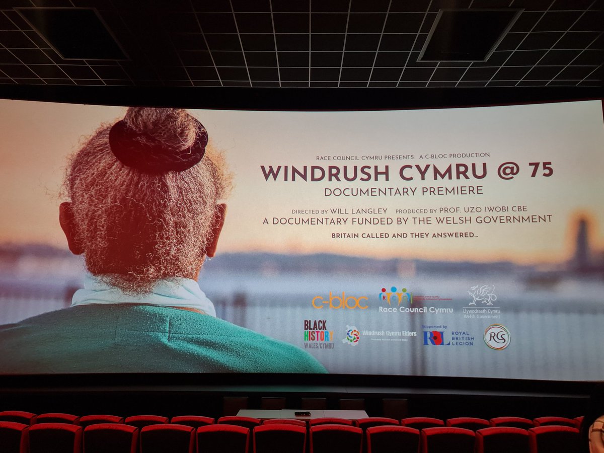 🎬 Today’s the day! We’re live at Cineworld Cardiff for the premiere of ‘Windrush Cymru <a href="/75/">75</a>’. The atmosphere is electric as everyone finds their seats. The grand poster of the premiere lights up the big screen, setting the stage for an unforgettable experience.