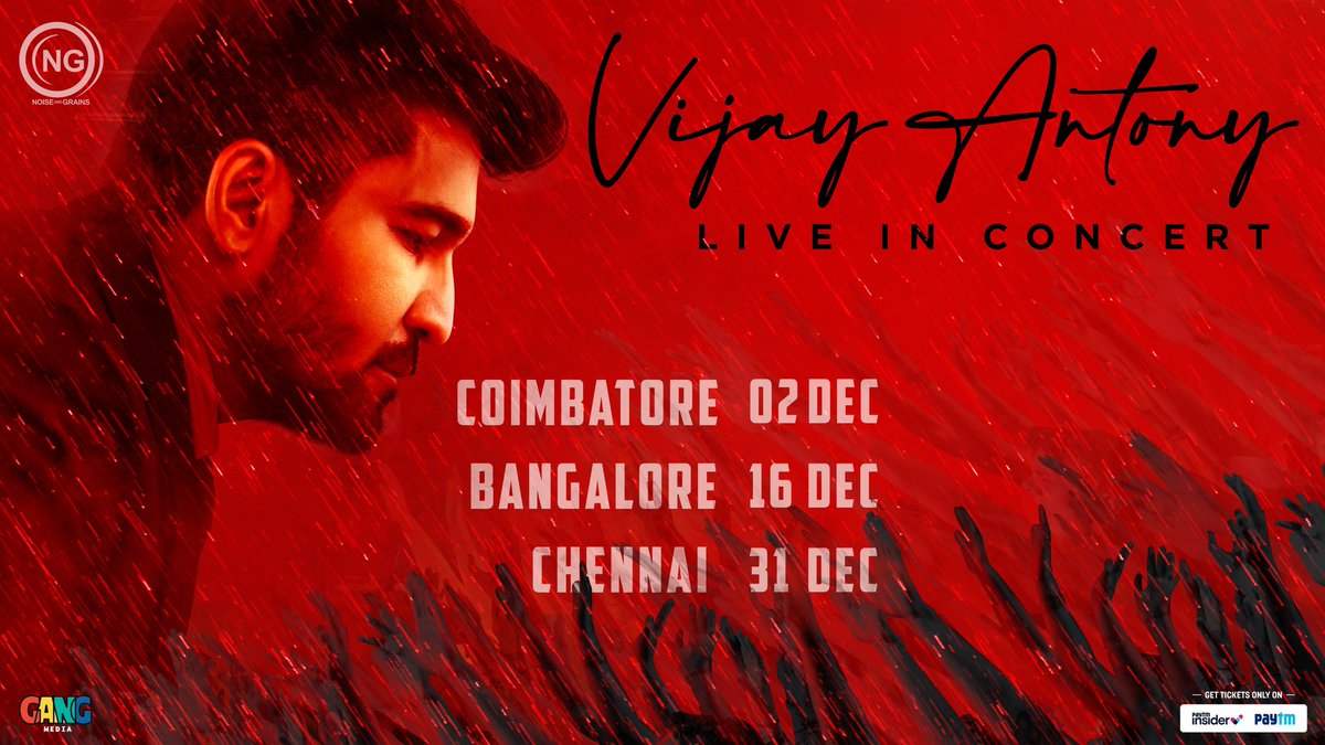Anddd the #OGTour begins! 🔥🤩

Coimbatore - 2nd December 

Bangalore - 16th December 

Chennai - 31st December 

Book your Tickets Now 🎫 - bit.ly/vijayantonybcc

@noiseandgrains #GangMedia  @karya2000 @itisveer @onlynikil 

#vijayantony #noiseandgrains