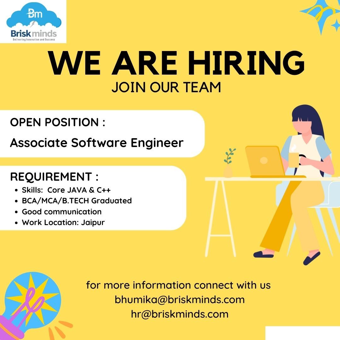 Briskminds Software Solutions is hiring for the talented and passionate B Tech Freshers to join our dynamic team.

#HIRINGNOW