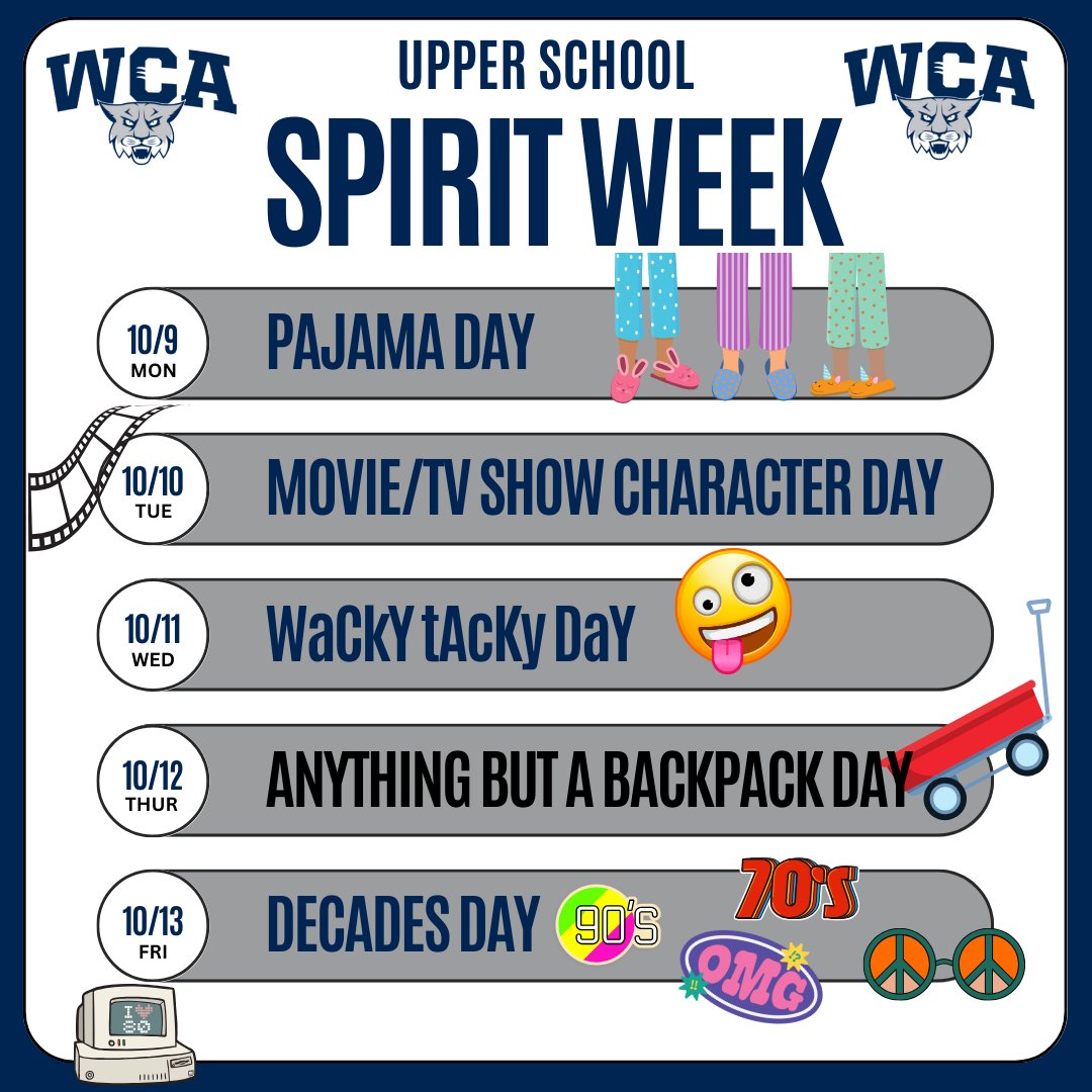 Get ready to show your spirit during Wildcat Week for grades 6-12! Go #WCAwildcats!