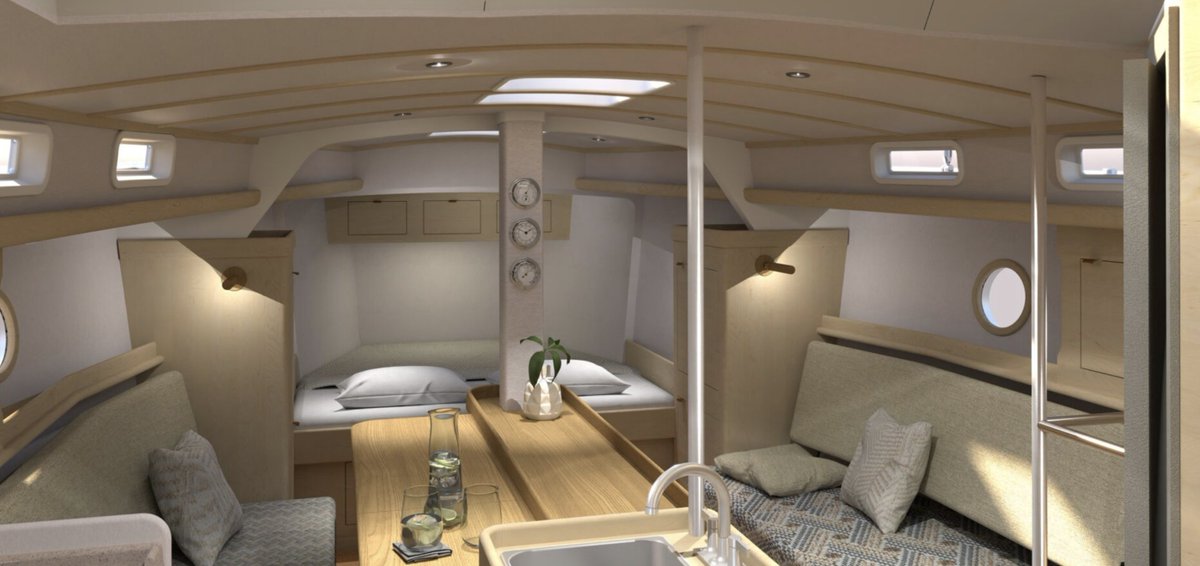 The saloons of nearly all sailboats, of comparable sizes, look pretty much the same.  Here's one that caught our eye. It's from the new Bestevaer 36  built by KM Yachtbuilders (NL), designed by Dykstra Naval Architects. #sailing #sailboat