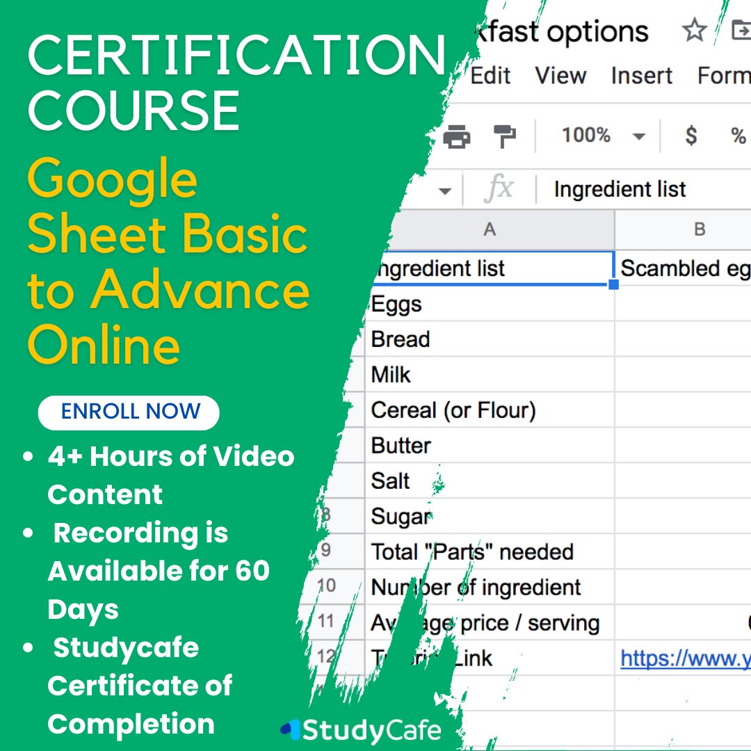 Google Sheet Basic to Advance Online Certification Course
Course link 🖇️👇🏻

studycafe.in/course/google-…

#certificationcourse #courseapied #googlesheets #googlesheetstips #advance #certifiedshot #courselink #studycafe #studycafe_education #googlesheets #basictoadvance