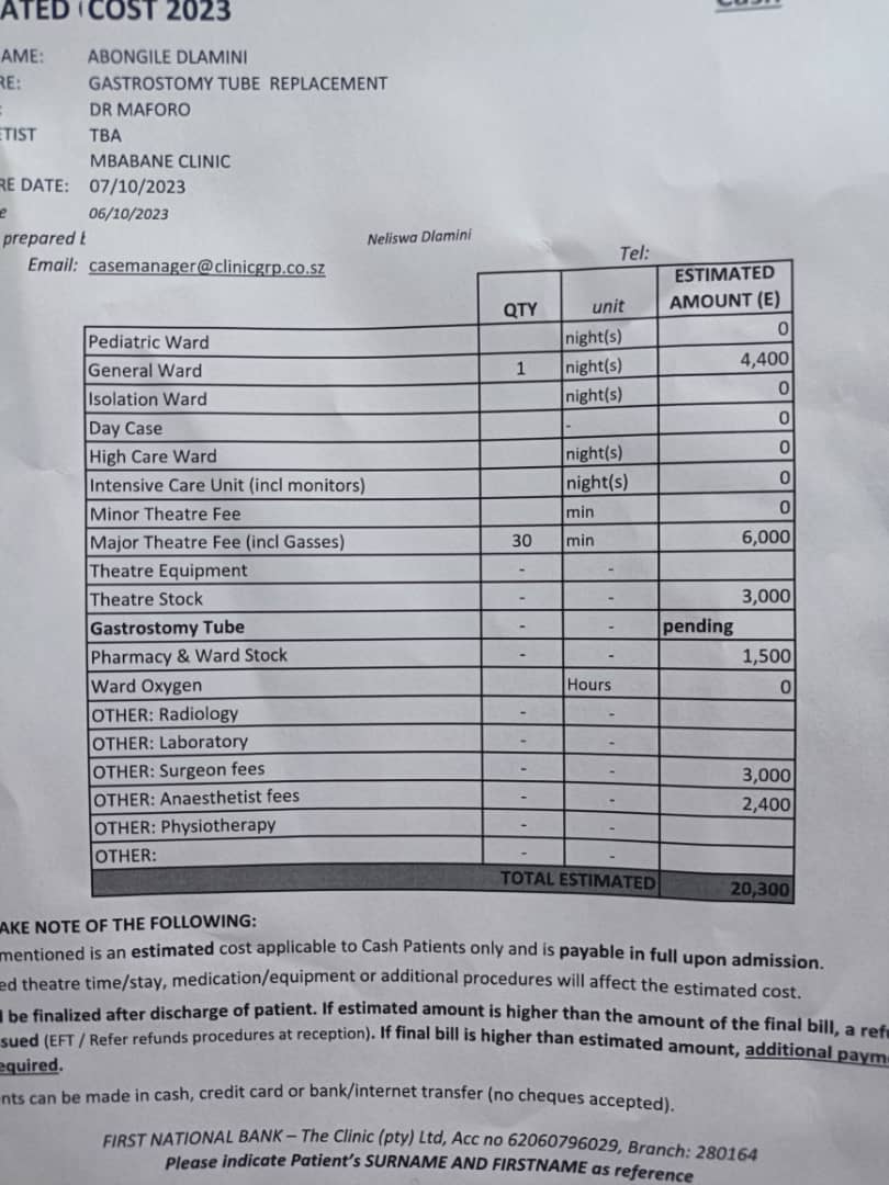 Good day Friends,please help to pay hospital bill for Baby Abongile she has been admitted n neess an emergency operation done,unfortunately the hospital has refused to proceed with out full payment. As you all know Baby Abo has Cerebal pausey,Hyrdocephallus and uses a peg tube.