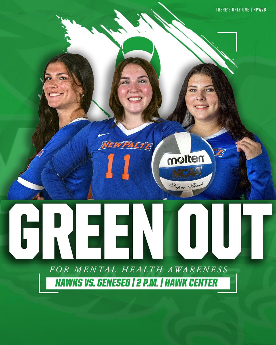 It’s that time of the week, huge #GAMEDAY for the Hawks!!🔷🔶
.
🟩 New Paltz Women’s Volleyball vs Geneseo at 2PM in the Hawk Center for their Green Out Game!
..
#nphawks #npwvb #suny #newpaltz #sunyac #theresonlyone #MentalHealthAwareness