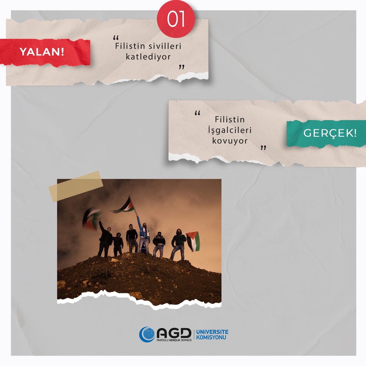 1) Yalan: Filistin sivilleri katlediyor.
     Gerçek: Filistin İşgalcileri kovuyor