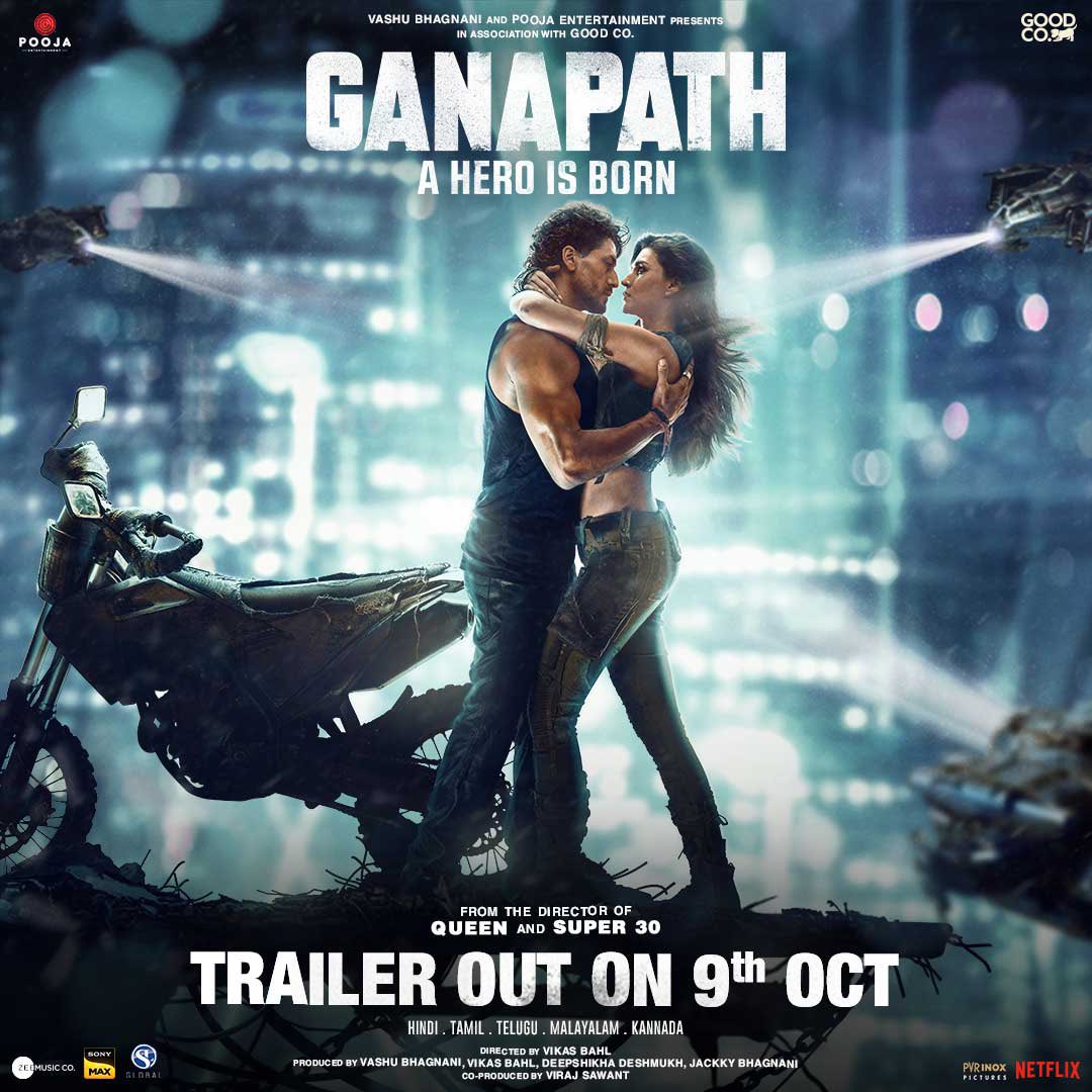 iTIGERSHROFF's tweet photo. Apno ke liye marne aur maarne aa raha hai woh.

#Ganapath Trailer Out On 9th October. 

@SrBachchan @vashubhagnani @iTIGERSHROFF @kritisanon @jackkybhagnani #VikasBahl @honeybhagnani @poojafilms #VirajSawant #GoodCo @slglobal001 @ZeeMusicCompany  @ElliAvrRam #ZiadBakri  #GirishKulkarni @actorrahman @shruthymenon #Jameel @PicturesPVR